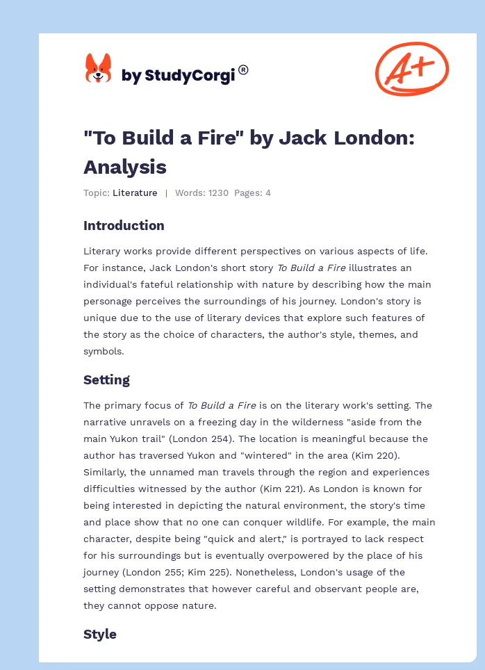 "To Build a Fire" by Jack London: Analysis. Page 1