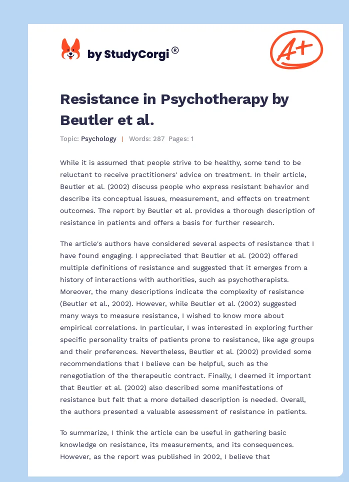 Resistance in Psychotherapy by Beutler et al.. Page 1