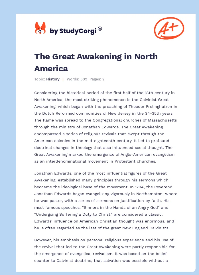The Great Awakening in North America. Page 1