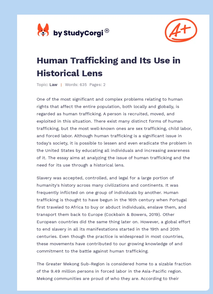 Human Trafficking and Its Use in Historical Lens. Page 1