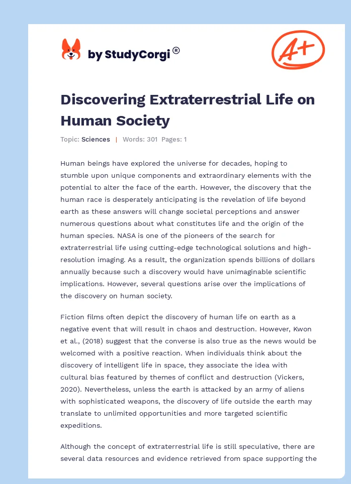 Discovering Extraterrestrial Life on Human Society. Page 1