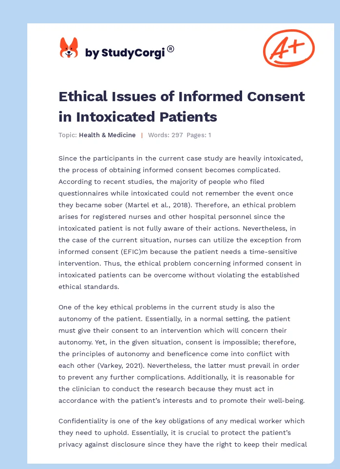 Ethical Issues of Informed Consent in Intoxicated Patients. Page 1