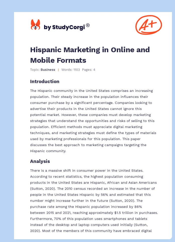 Hispanic Marketing in Online and Mobile Formats. Page 1