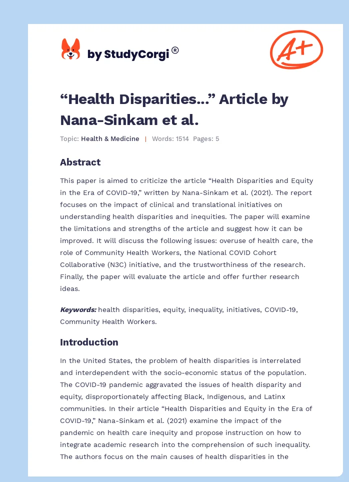 “Health Disparities...” Article by Nana-Sinkam et al.. Page 1