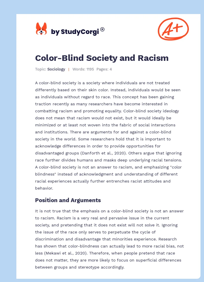 Color-Blind Society and Racism. Page 1