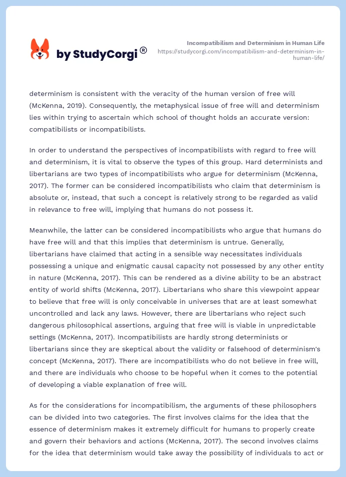 Incompatibilism and Determinism in Human Life. Page 2