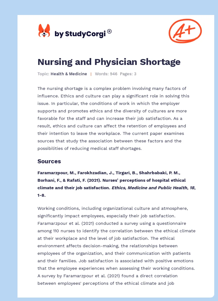 Nursing and Physician Shortage. Page 1