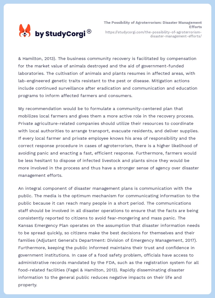 The Possibility of Agroterrorism: Disaster Management Efforts. Page 2