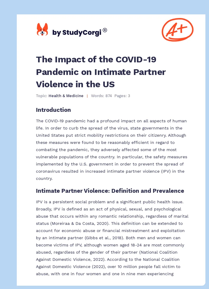 The Impact of the COVID-19 Pandemic on Intimate Partner Violence in the US. Page 1