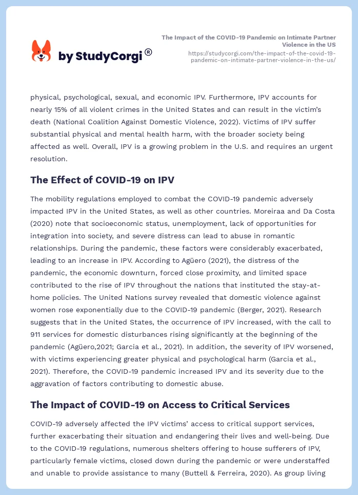 The Impact of the COVID-19 Pandemic on Intimate Partner Violence in the US. Page 2
