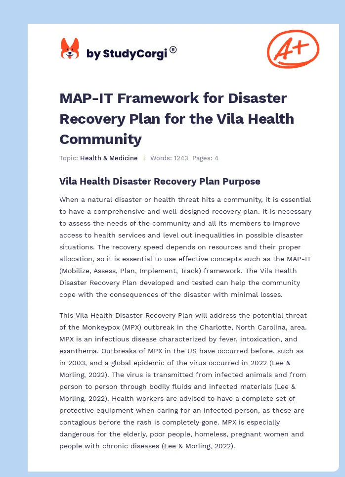 Disaster Recovery Plan for the Vila Health Community. Page 1