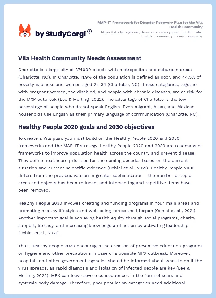 Disaster Recovery Plan for the Vila Health Community. Page 2