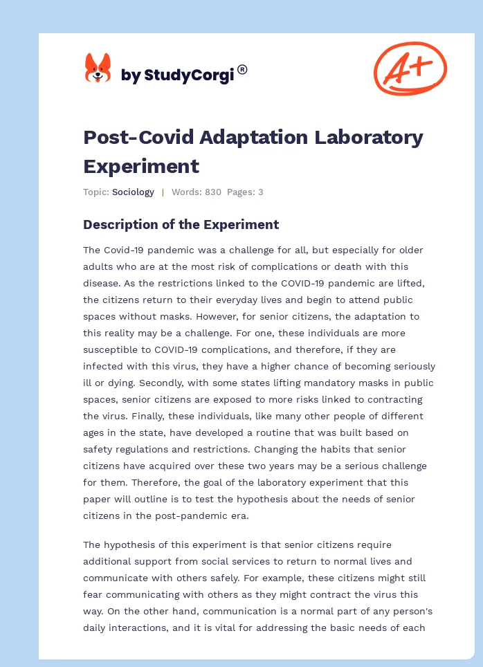 Post-Covid Adaptation Laboratory Experiment. Page 1
