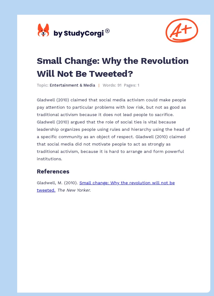 Small Change: Why the Revolution Will Not Be Tweeted?. Page 1