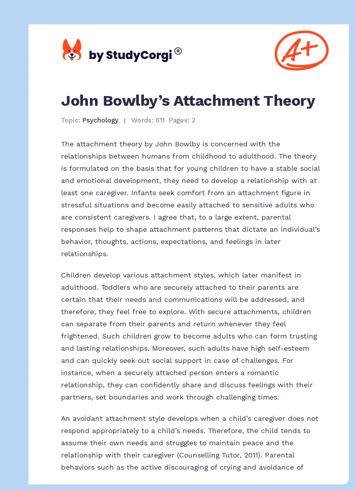 John Bowlby’s Attachment Theory. Page 1