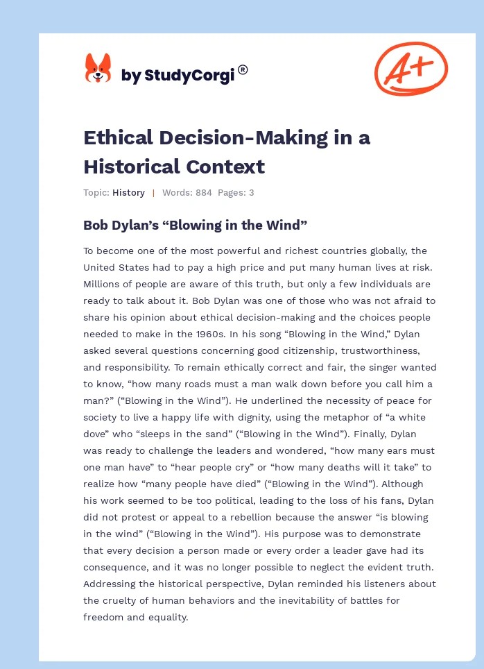 Ethical Decision-Making in a Historical Context. Page 1