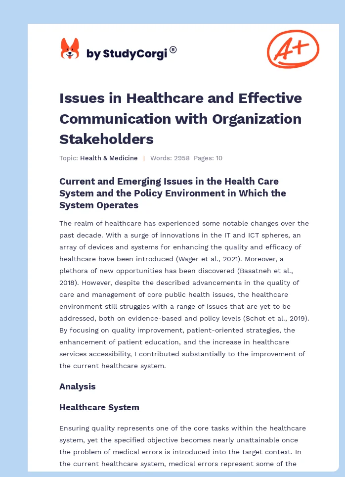 Issues in Healthcare and Effective Communication with Organization Stakeholders. Page 1