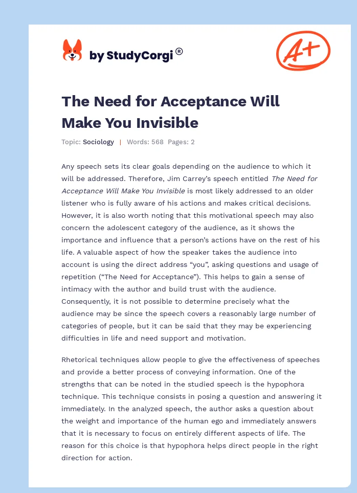 The Need for Acceptance Will Make You Invisible. Page 1