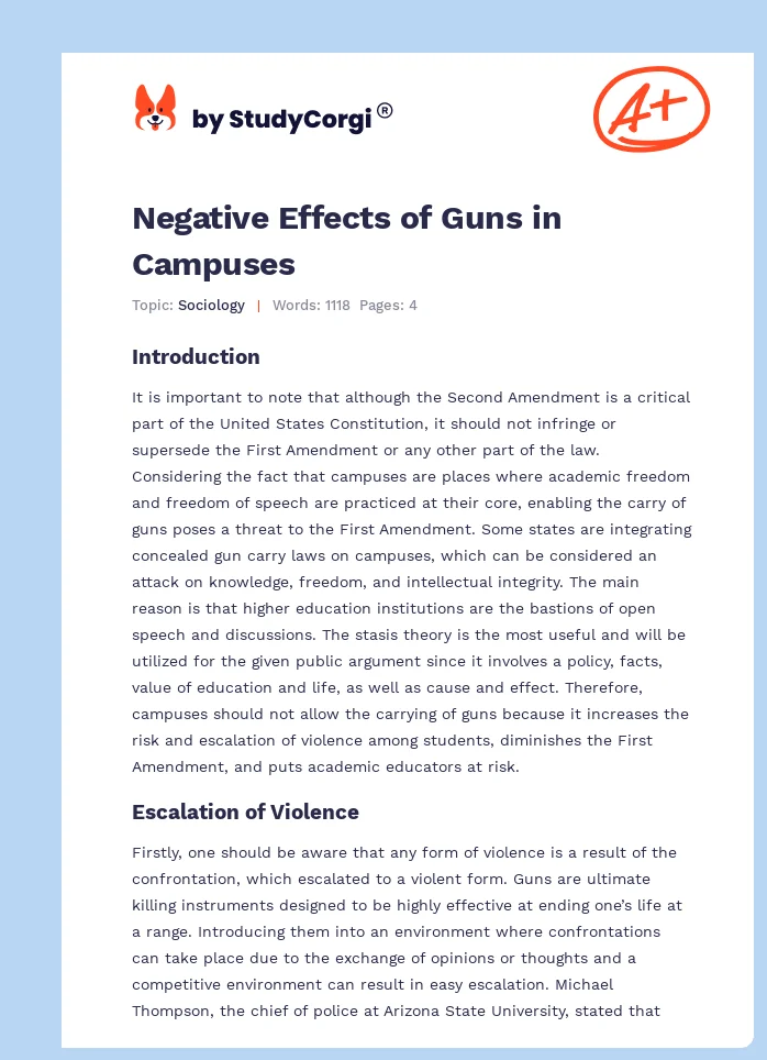 Negative Effects of Guns in Campuses. Page 1