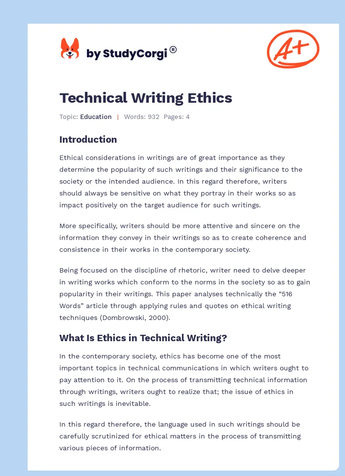 Technical Writing Ethics. Page 1