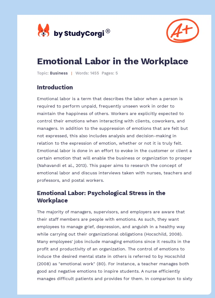 Emotional Labor in the Workplace. Page 1