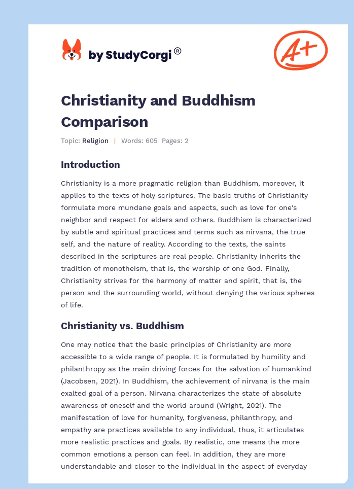 comparison essay on buddhism and christianity