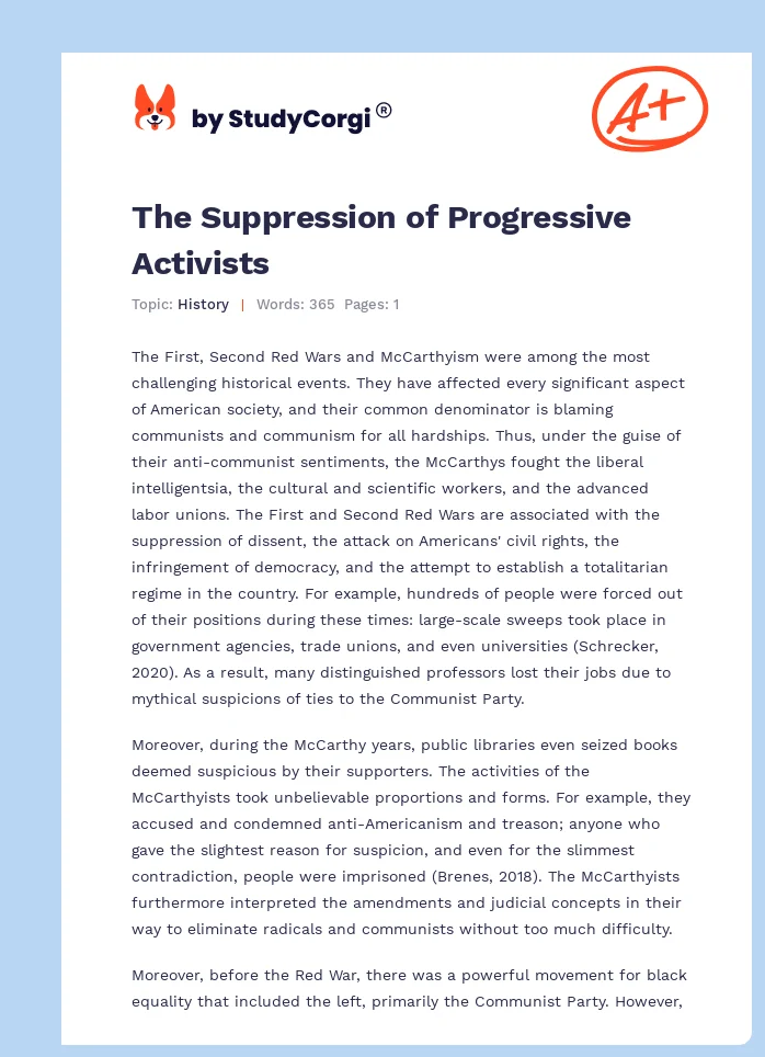 The Suppression of Progressive Activists. Page 1