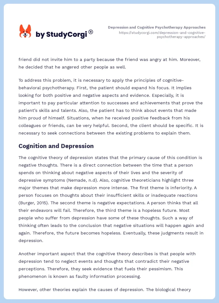 Depression and Cognitive Psychotherapy Approaches. Page 2
