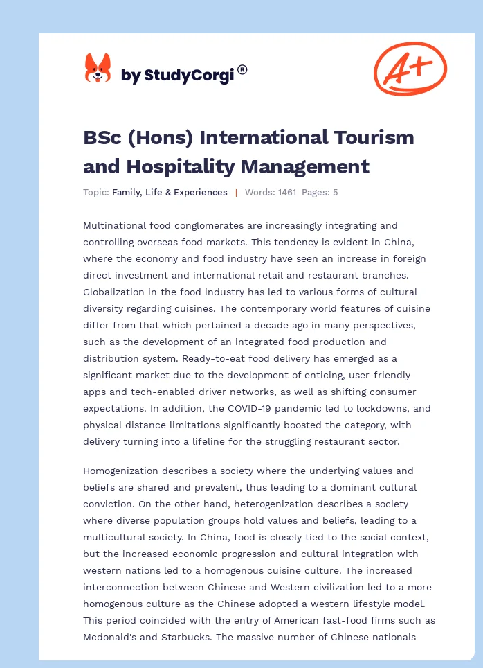 BSc (Hons) International Tourism and Hospitality Management. Page 1
