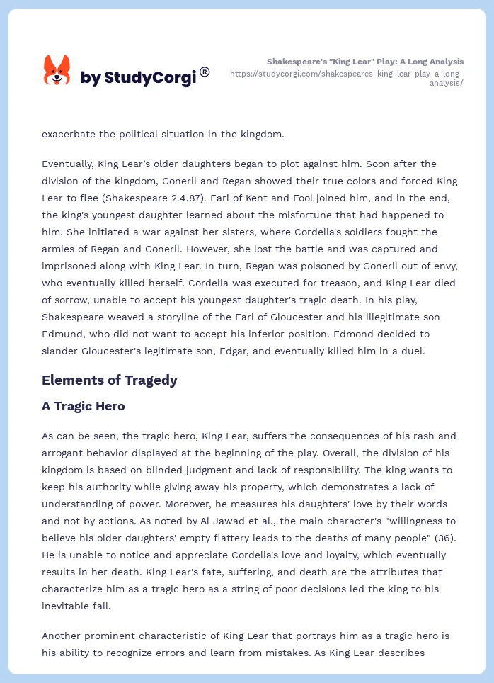 Shakespeare's "King Lear" Play: A Long Analysis. Page 2