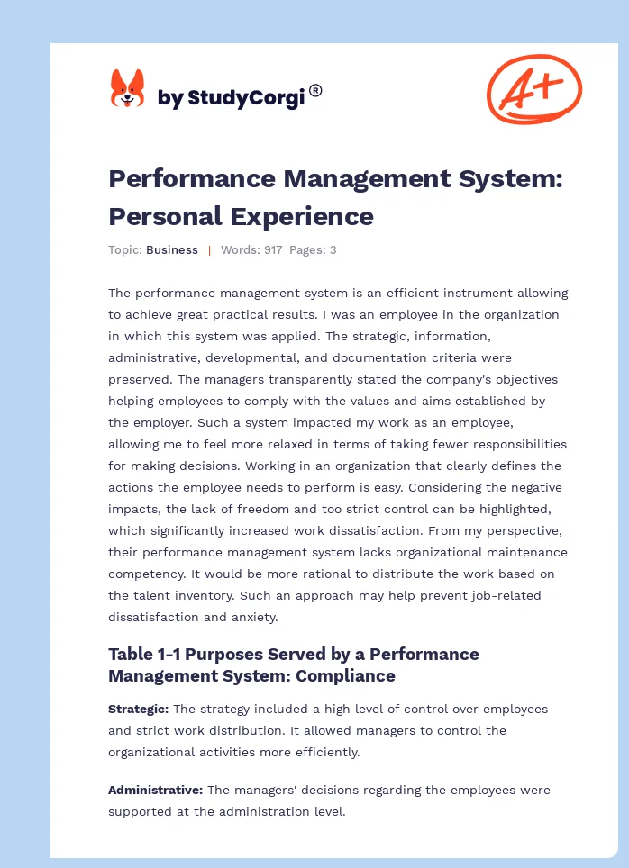 Performance Management System: Personal Experience. Page 1
