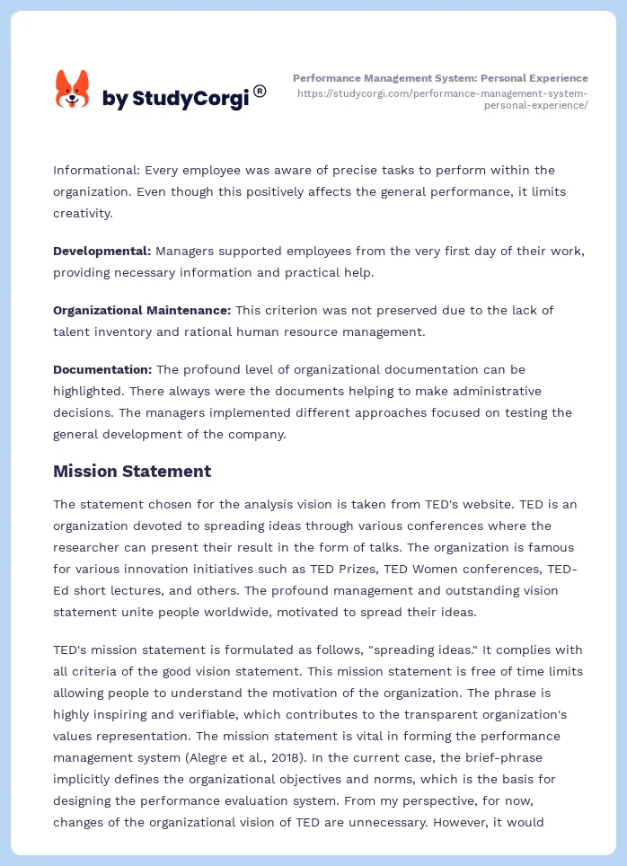 Performance Management System: Personal Experience. Page 2