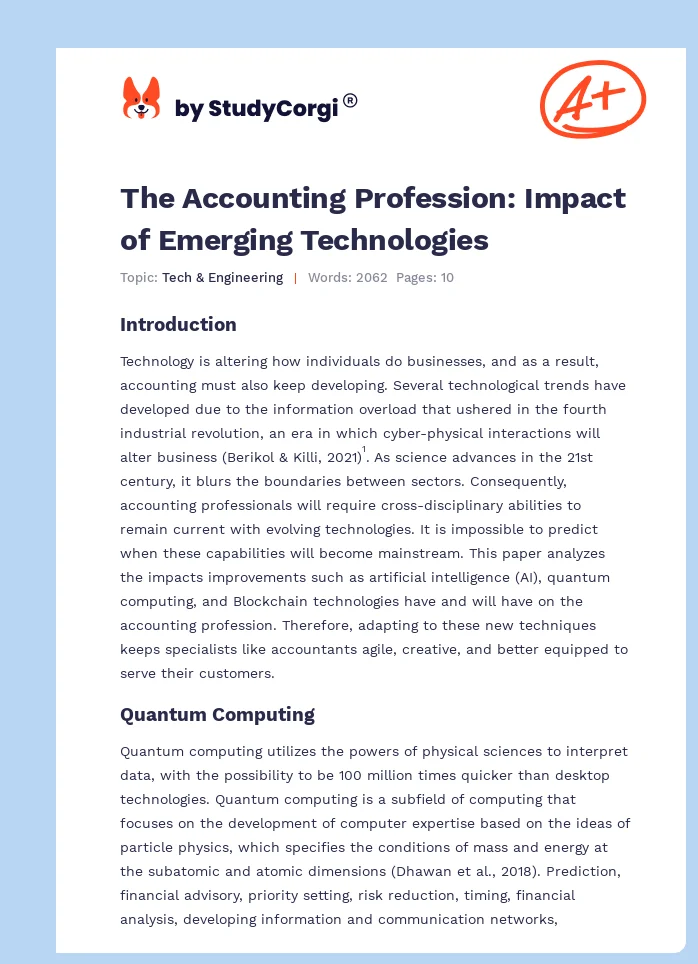 The Accounting Profession: Impact of Emerging Technologies. Page 1
