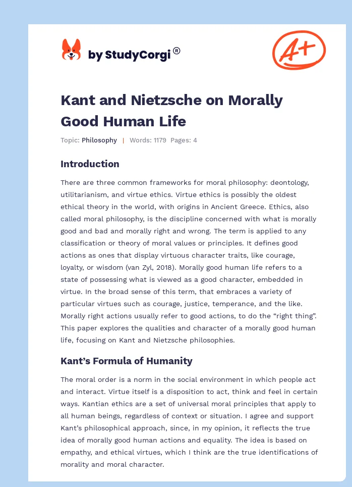 Kant and Nietzsche on Morally Good Human Life. Page 1