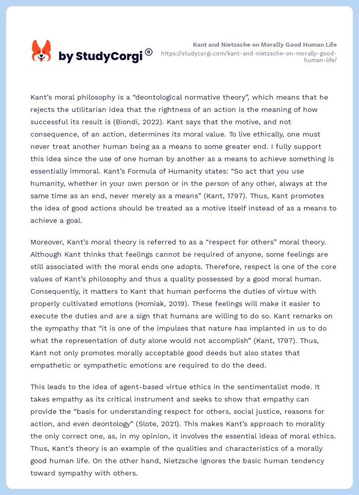 Kant and Nietzsche on Morally Good Human Life. Page 2
