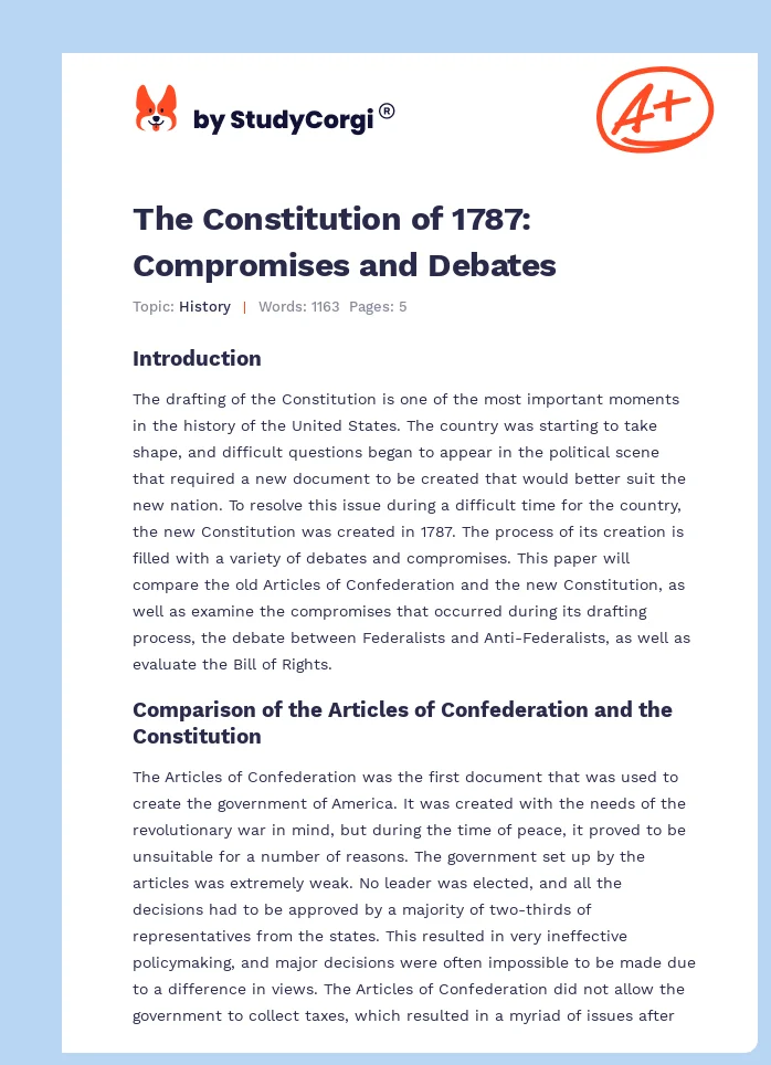 The Constitution of 1787: Compromises and Debates. Page 1