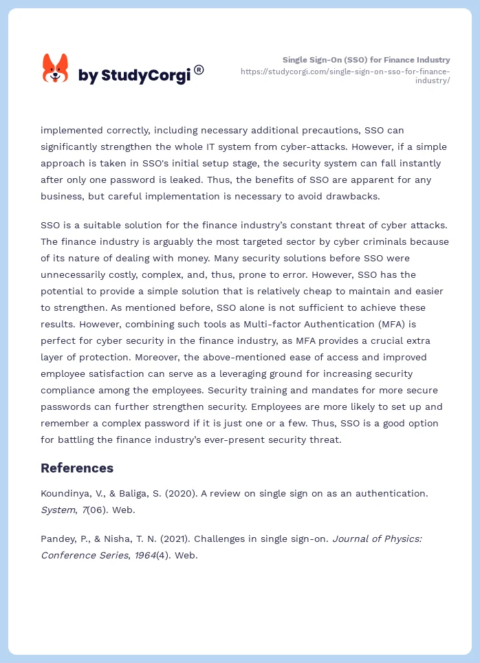 Single Sign-On (SSO) for Finance Industry. Page 2