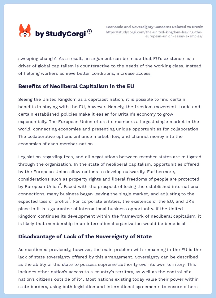 Economic and Sovereignty Concerns Related to Brexit. Page 2