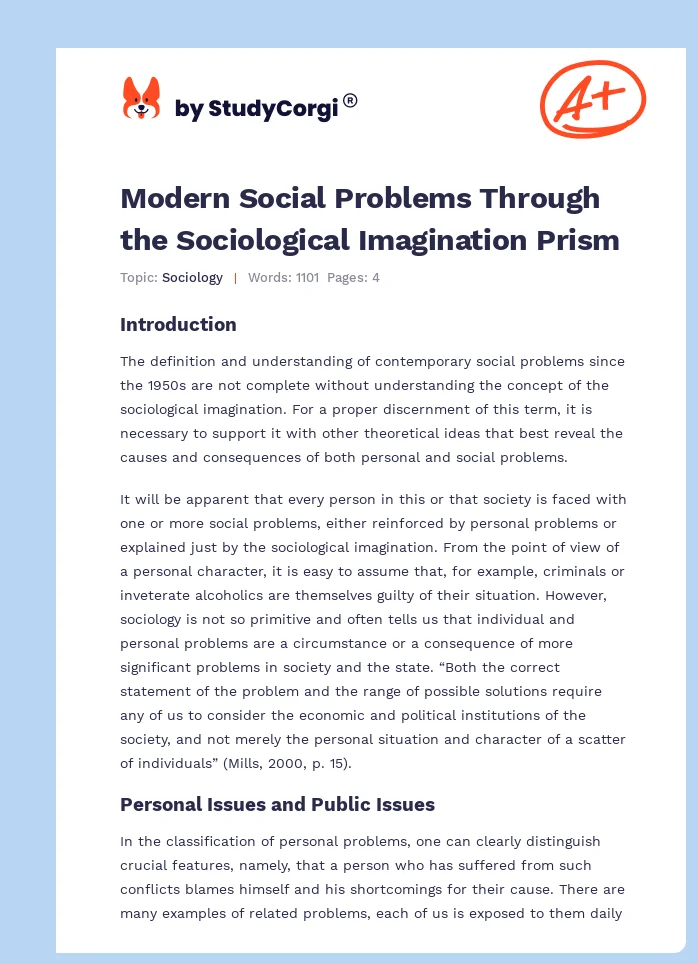 Modern Social Problems Through the Sociological Imagination Prism. Page 1