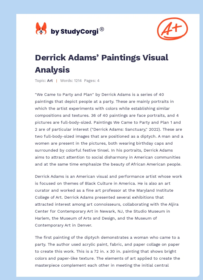 Derrick Adams’ Paintings Visual Analysis. Page 1