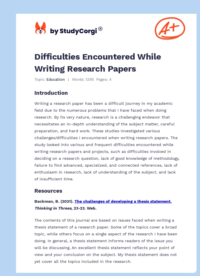 difficulties encountered in research writing