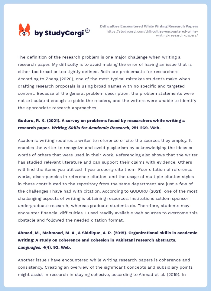 difficulties encountered in research writing