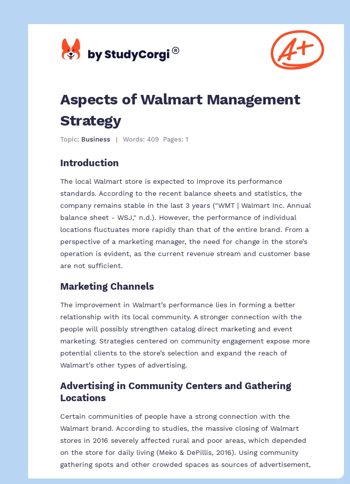 Aspects of Walmart Management Strategy. Page 1