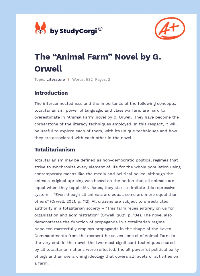 The “Animal Farm” Novel by G. Orwell. Page 1