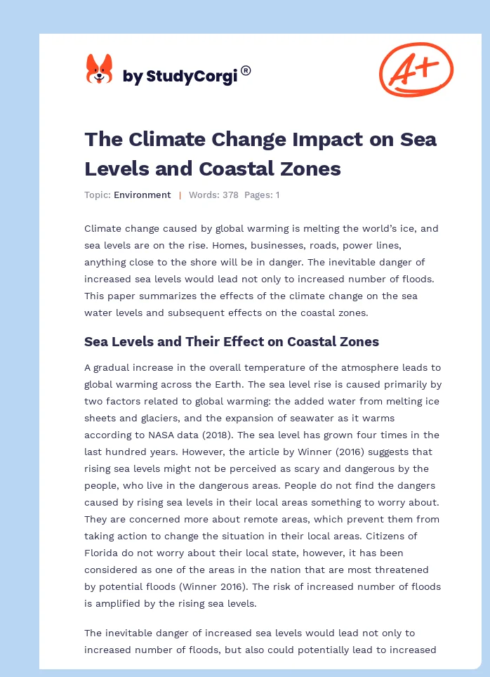The Climate Change Impact on Sea Levels and Coastal Zones. Page 1