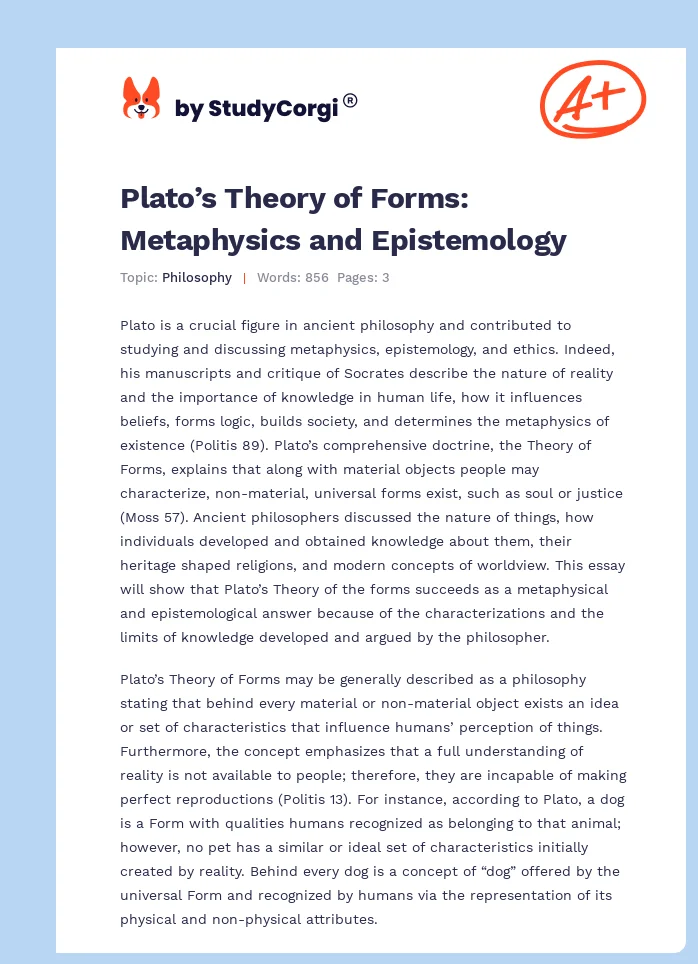 Plato’s Theory of Forms: Metaphysics and Epistemology. Page 1