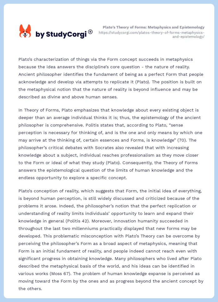 Plato’s Theory of Forms: Metaphysics and Epistemology. Page 2