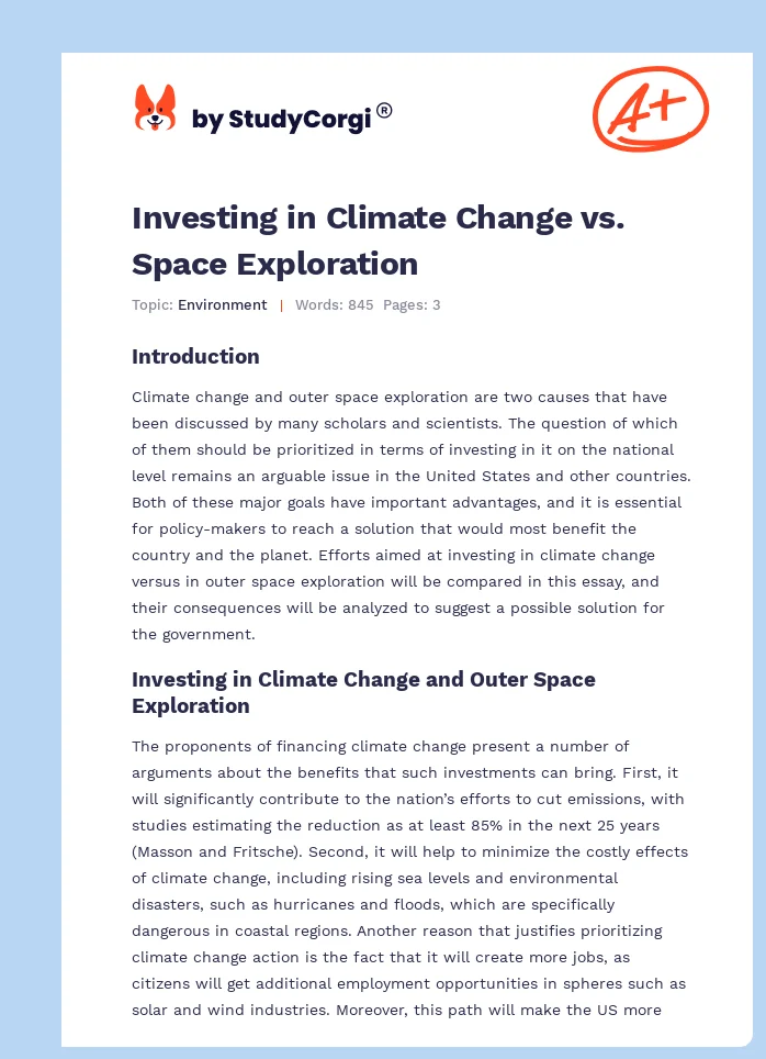 Investing in Climate Change vs. Space Exploration. Page 1