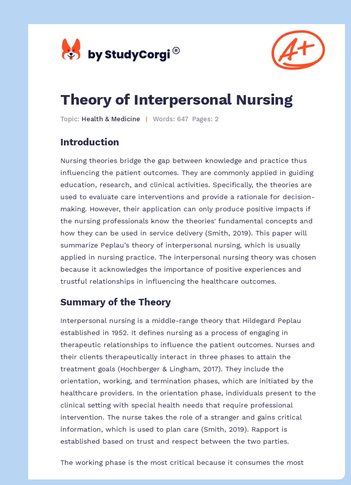 Theory of Interpersonal Nursing. Page 1