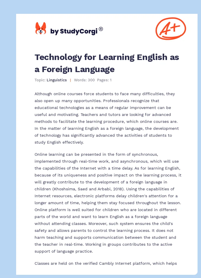 Technology for Learning English as a Foreign Language. Page 1